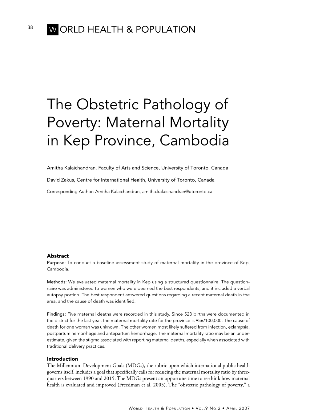 Maternal Mortality in Kep Province, Cambodia