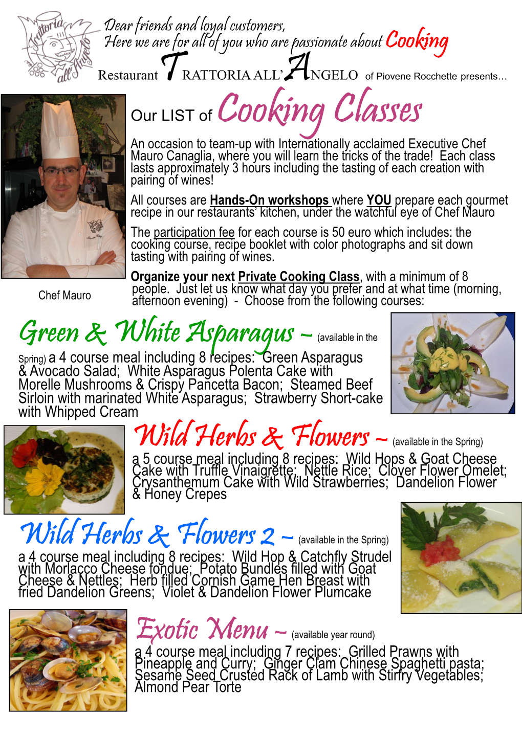 Our LIST of Cooking Classes