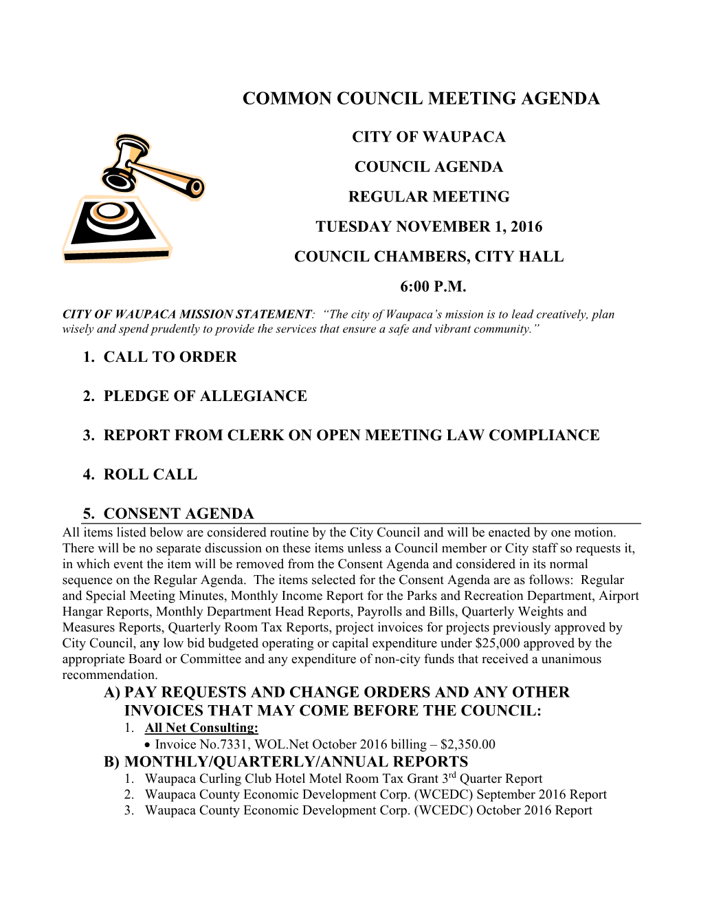 Common Council Meeting Agenda