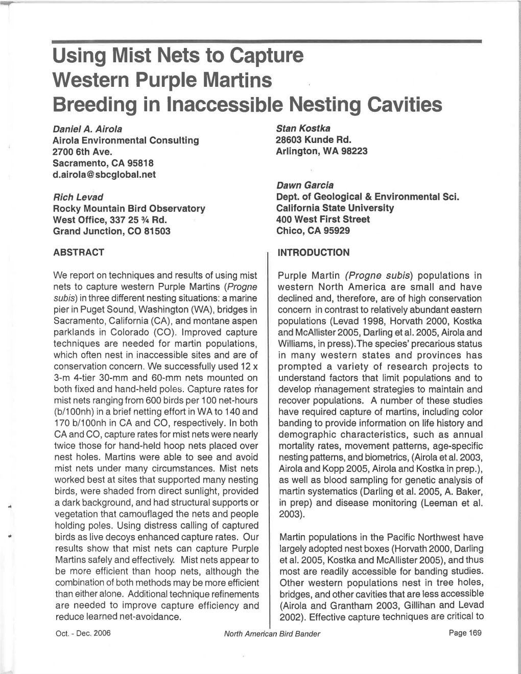 Using Mist Nets to Capture Western Purple Martins Breeding in Inaccessible Nesting Cavities