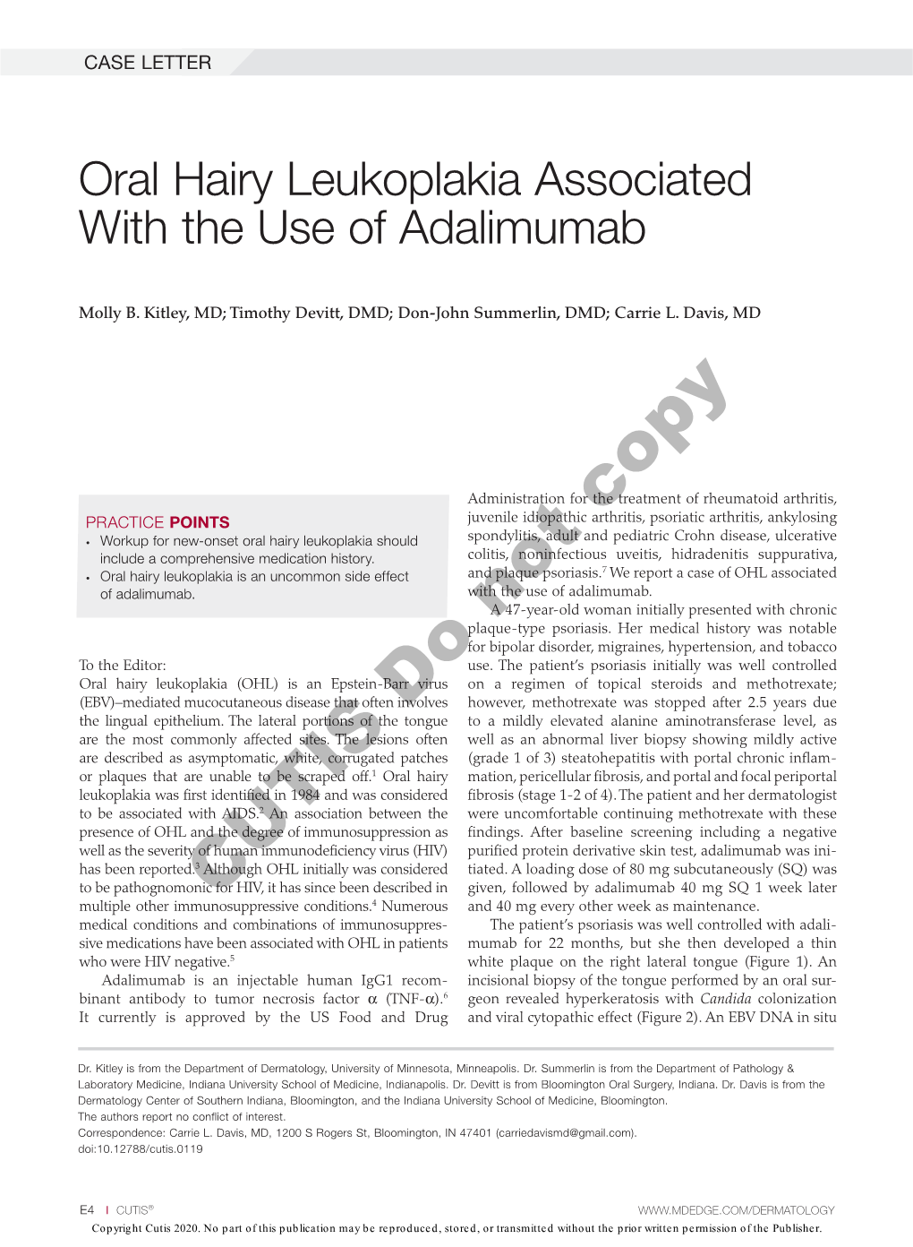 Oral Hairy Leukoplakia Associated with the Use of Adalimumab