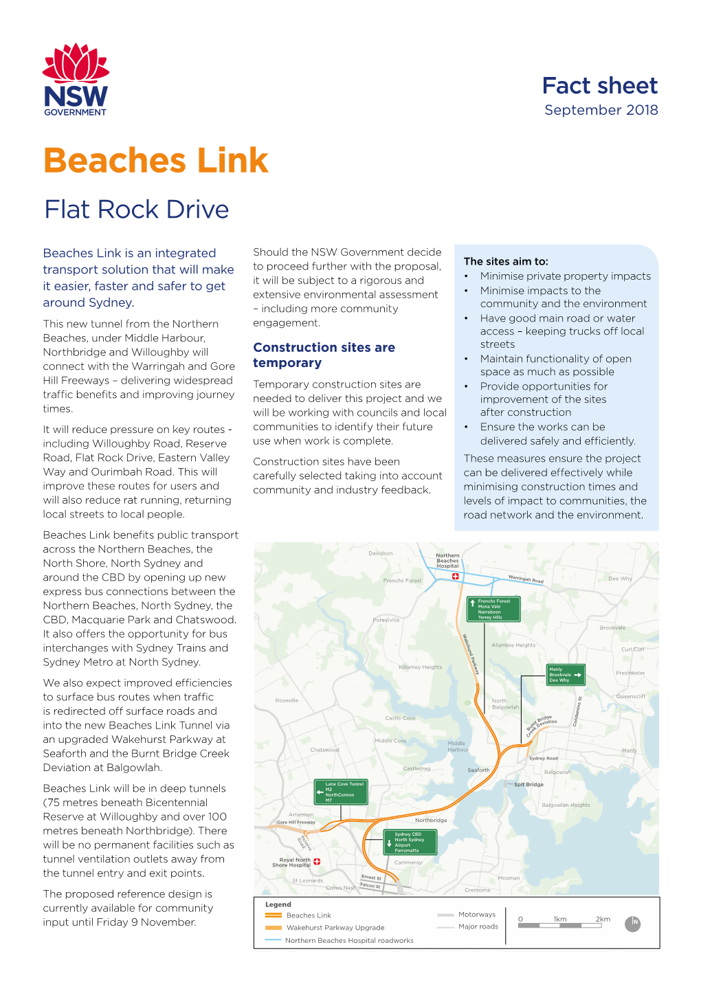 Western Harbour Tunnel and Beaches Link Fact Sheet Flat Rock Drive