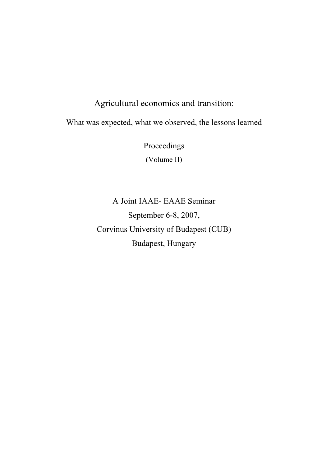 Agricultural Economics and Transition