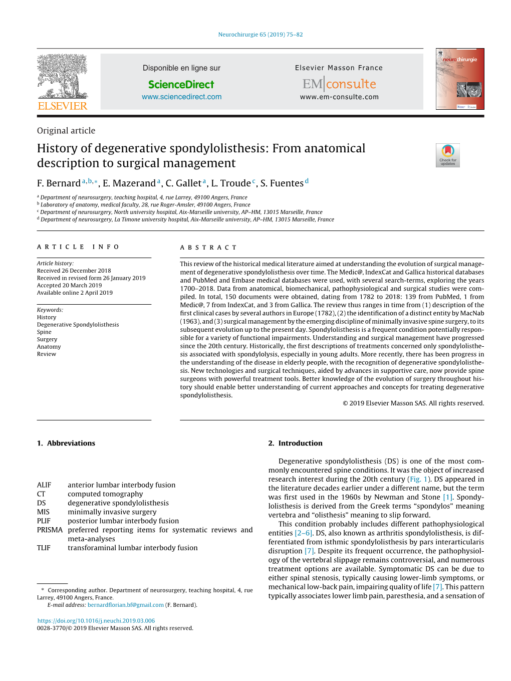 History of Degenerative Spondylolisthesis: from Anatomical Description to Surgical Management