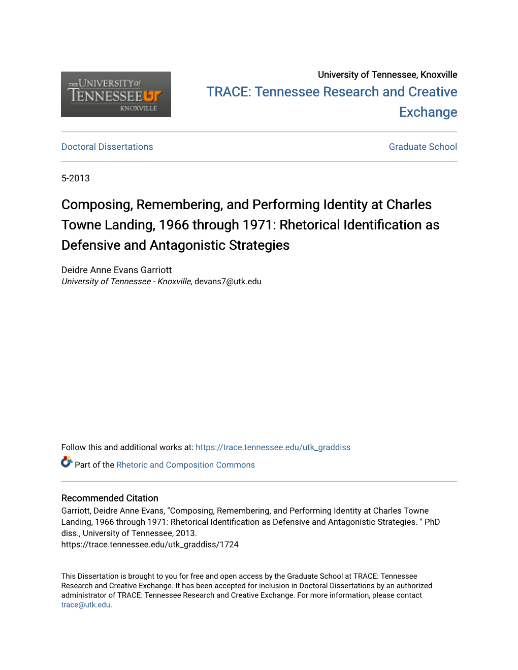 Composing, Remembering, and Performing Identity at Charles Towne Landing, 1966 Through 1971: Rhetorical Identification As Defensive and Antagonistic Strategies