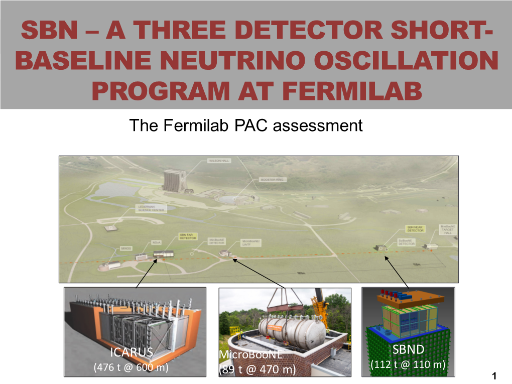 SBN – a THREE DETECTOR SHORT- BASELINE NEUTRINO OSCILLATION PROGRAM at FERMILAB the Fermilab PAC Assessment