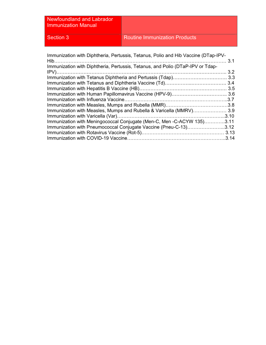 Newfoundland and Labrador Immunization Manual Section 3