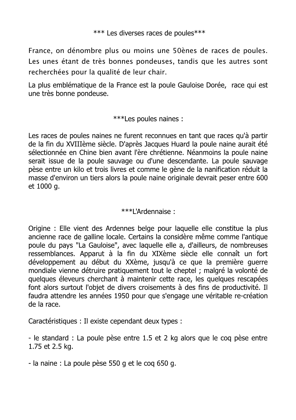 *** Les Diverses Races De Poules*** France, on Dénombre Plus Ou