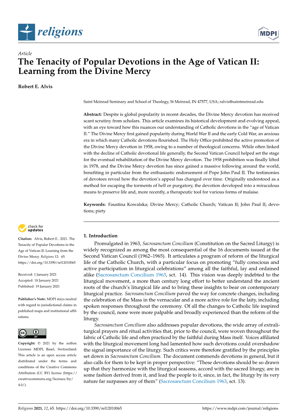 The Tenacity of Popular Devotions in the Age of Vatican II: Learning from the Divine Mercy