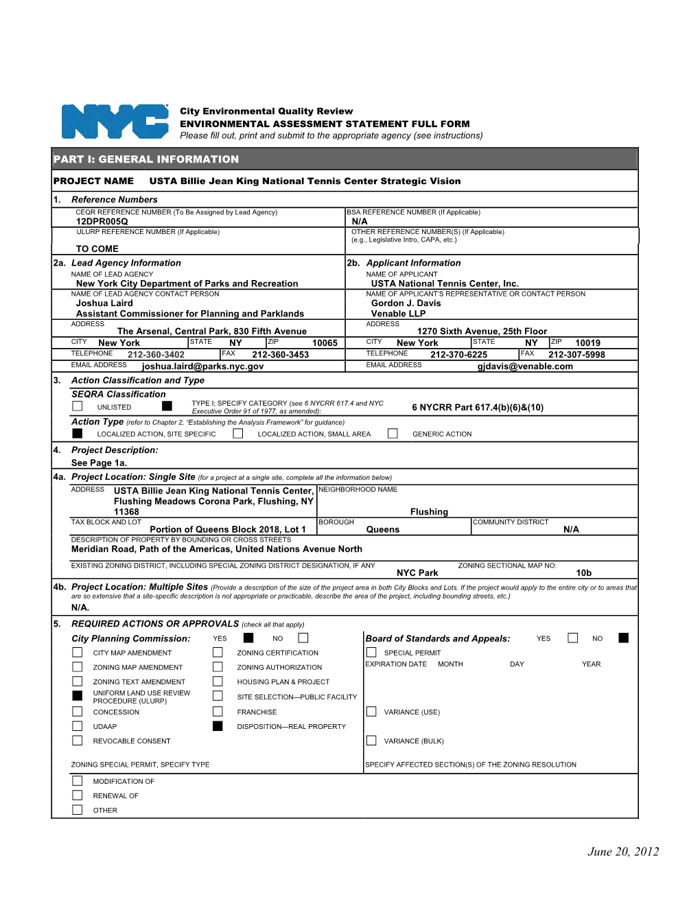 ENVIRONMENTAL ASSESSMENT STATEMENT FULL FORM Please Fill Out, Print and Submit to the Appropriate Agency (See Instructions)