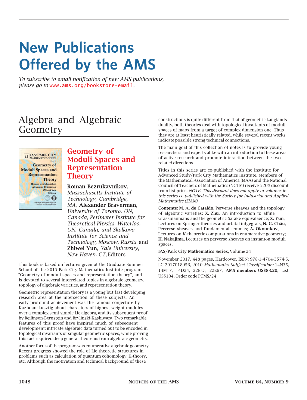 New Publications Offered by the AMS to Subscribe to Email Notiﬁcation of New AMS Publications, Please Go To