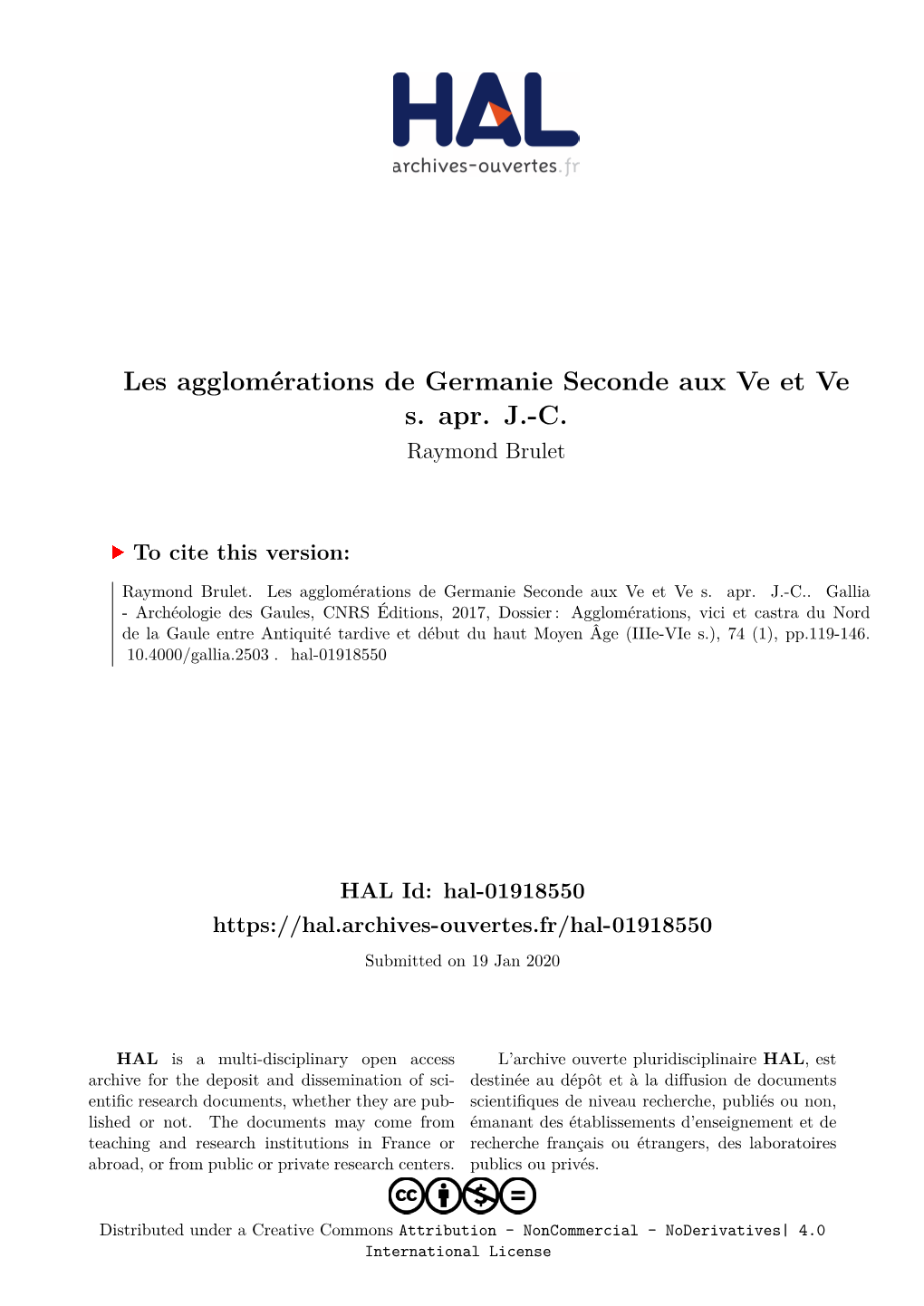 Les Agglomérations De Germanie Seconde Aux Ve Et Ve S