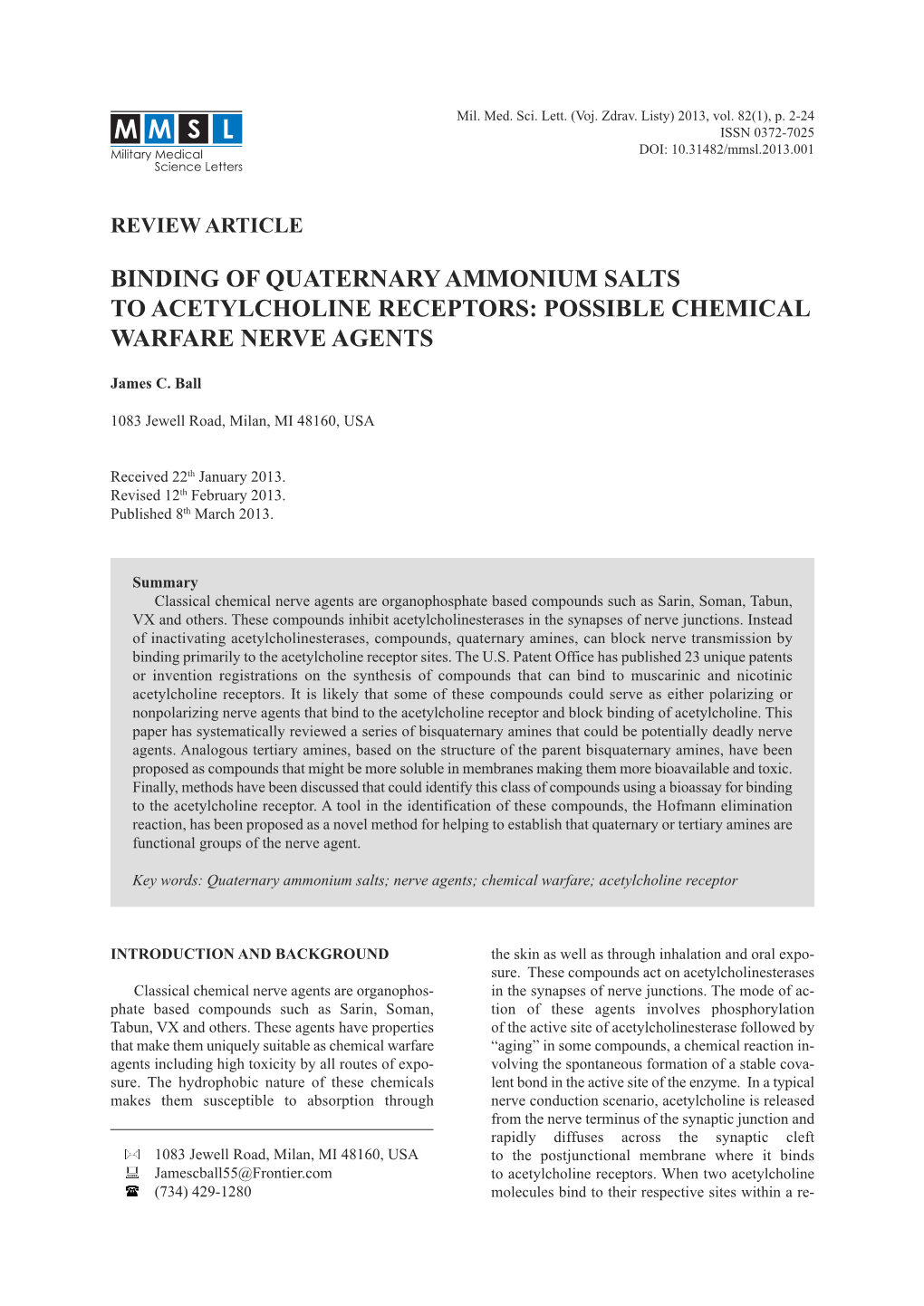 Possible Chemical Warfare Nerve Agents