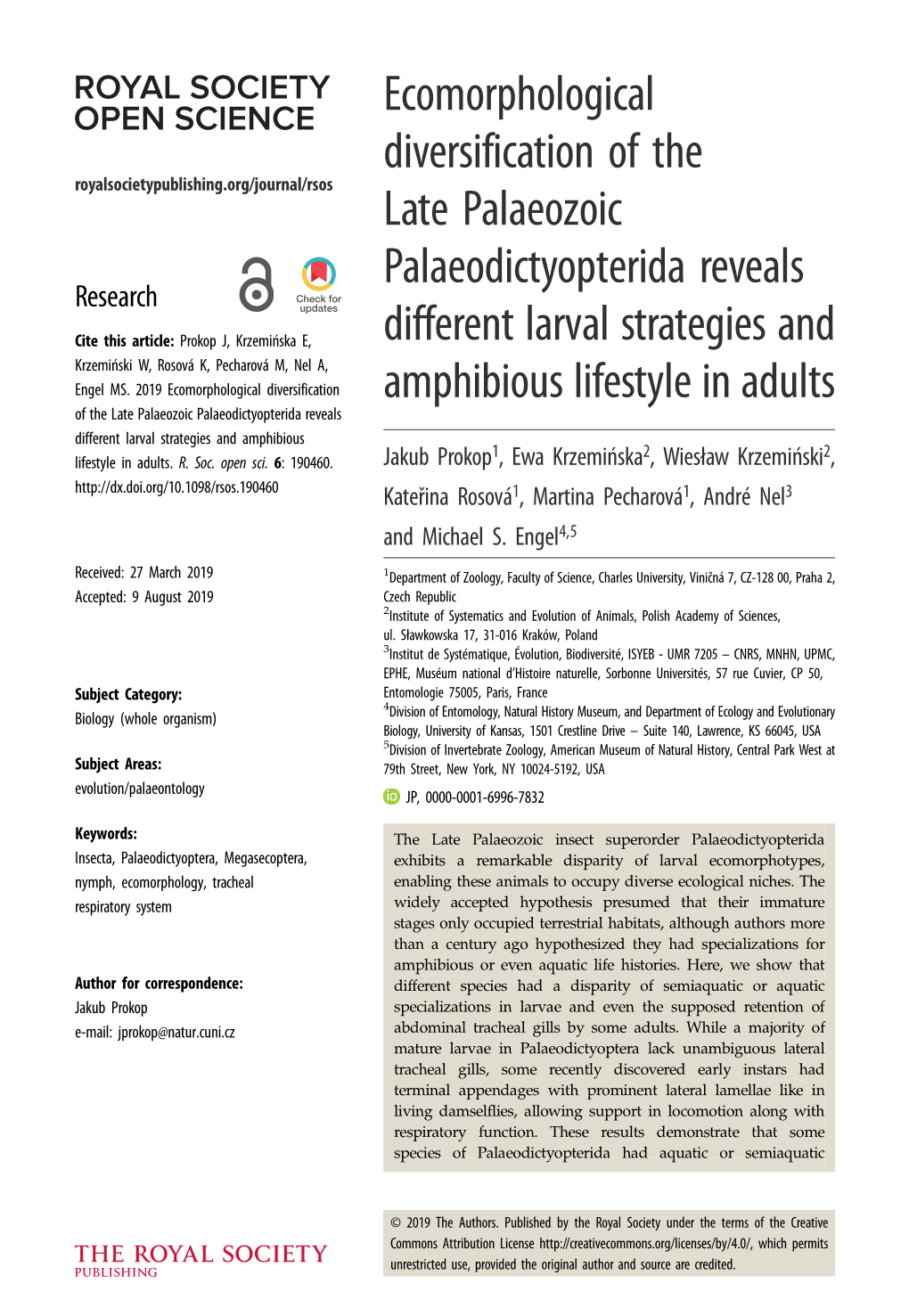 Royalsocietypublishing.Org/Journal/Rsos Late Palaeozoic Palaeodictyopterida Reveals Research