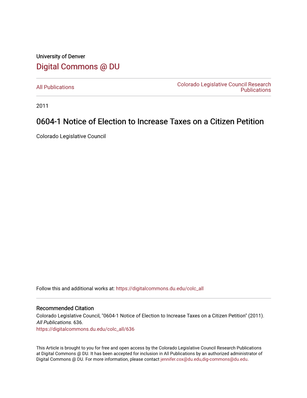 0604-1 Notice of Election to Increase Taxes on a Citizen Petition