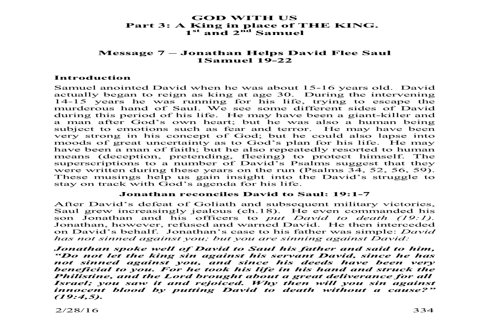 GOD with US Part 3: a King in Place of the KING. 1 and 2 Samuel
