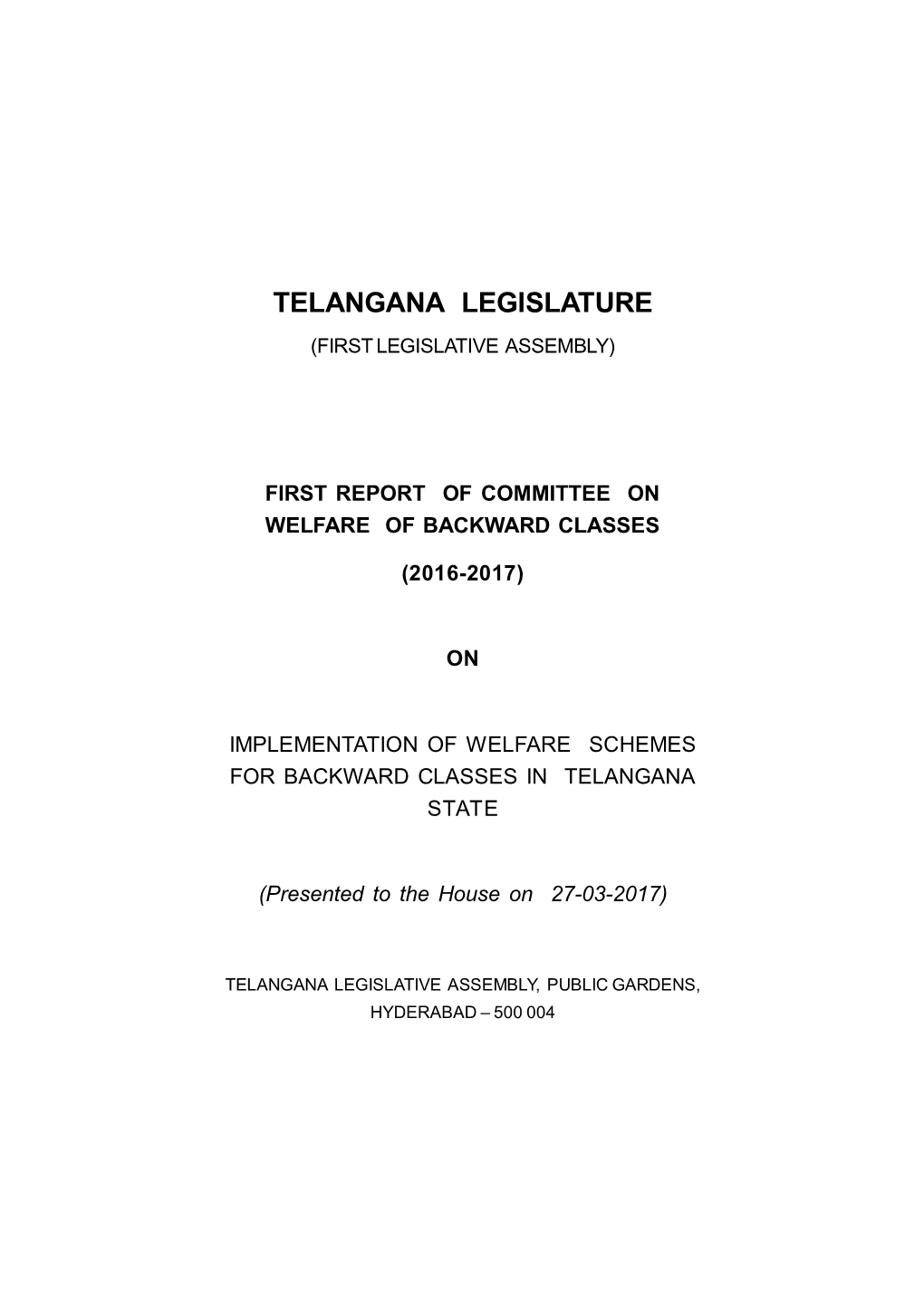 First Report of Committee on Welfare of Backward Classes