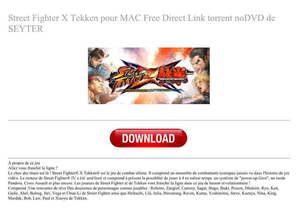 Street Fighter X Tekken Pour MAC Free Direct Link Torrent Nodvd De SEYTER