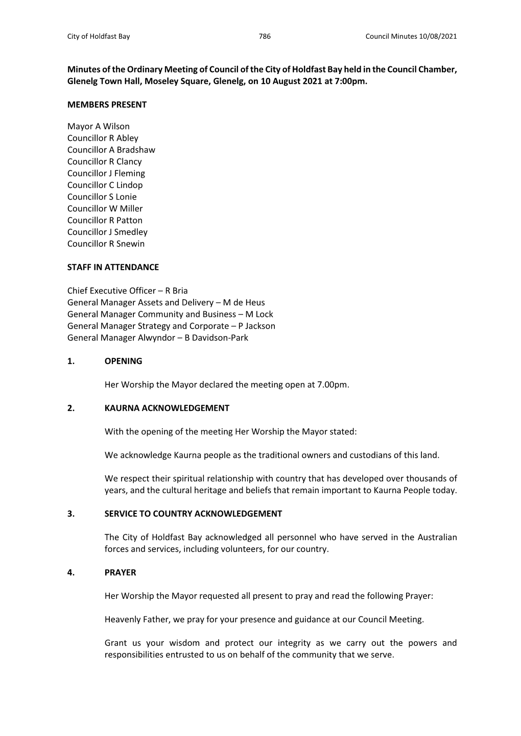 Minutes of the Ordinary Meeting of Council of the City of Holdfast Bay