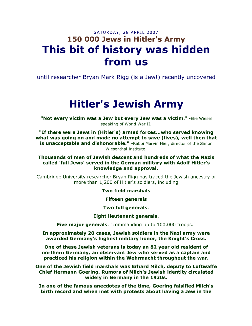 This Bit of History Was Hidden from Us Hitler's Jewish Army