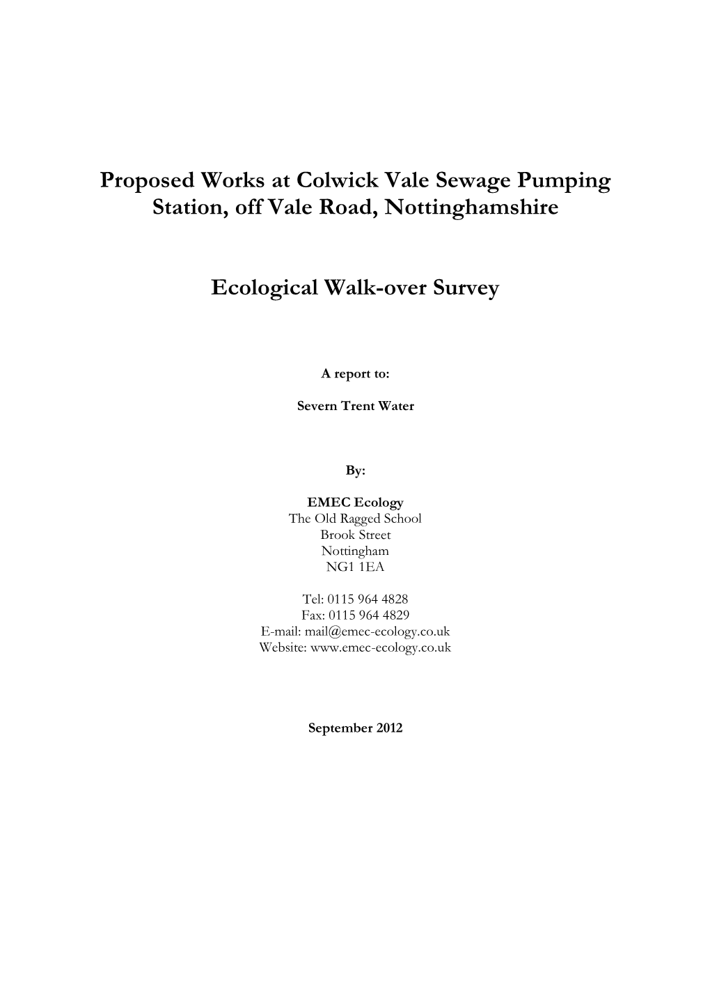 Proposed Works at Colwick Vale Sewage Pumping Station, Off Vale Road, Nottinghamshire