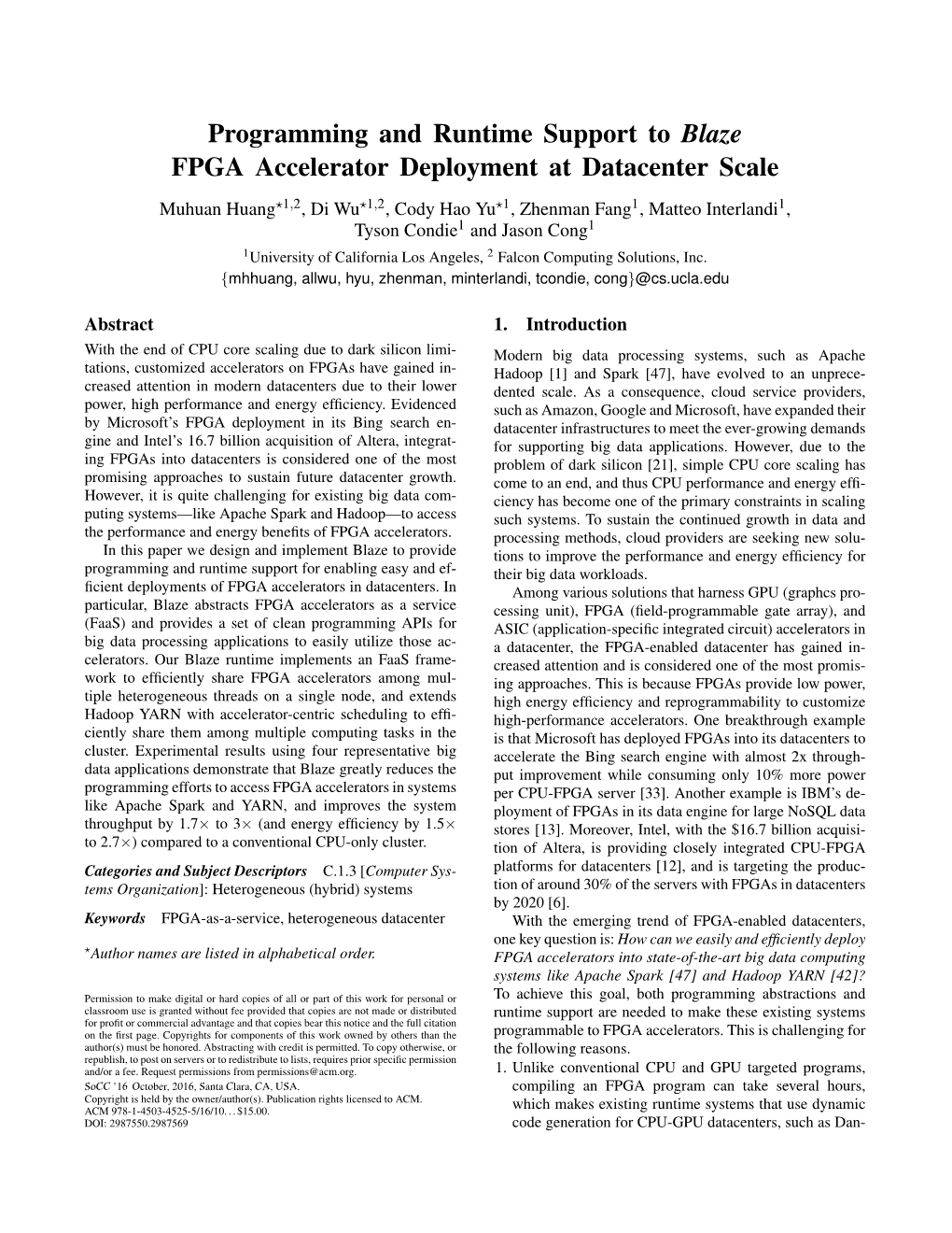 Programming and Runtime Support to Blaze FPGA Accelerator Deployment at Datacenter Scale