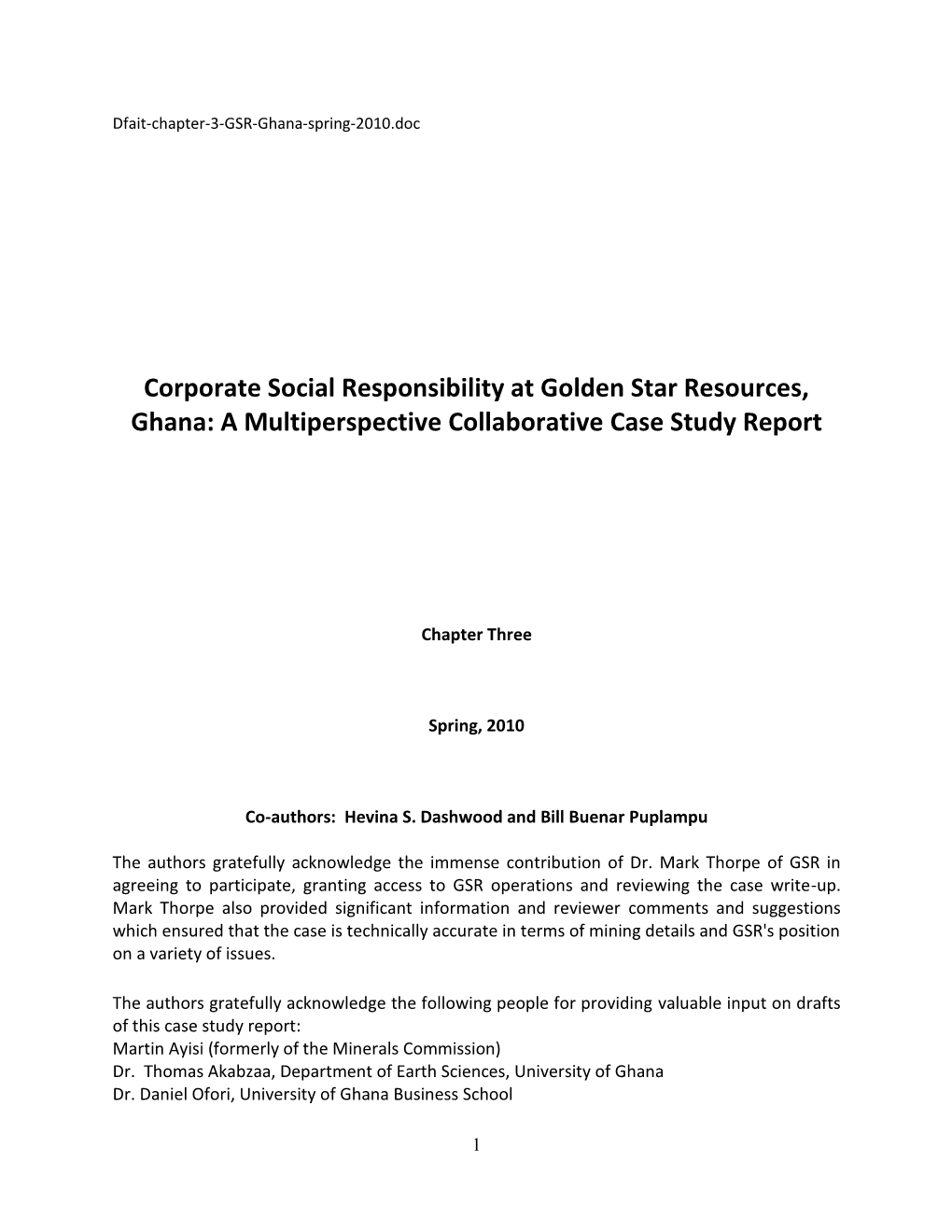 20-Page Summary Report: GSR Case Study