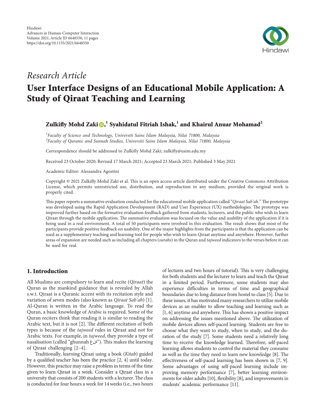 User Interface Designs of an Educational Mobile Application: a Study of Qiraat Teaching and Learning