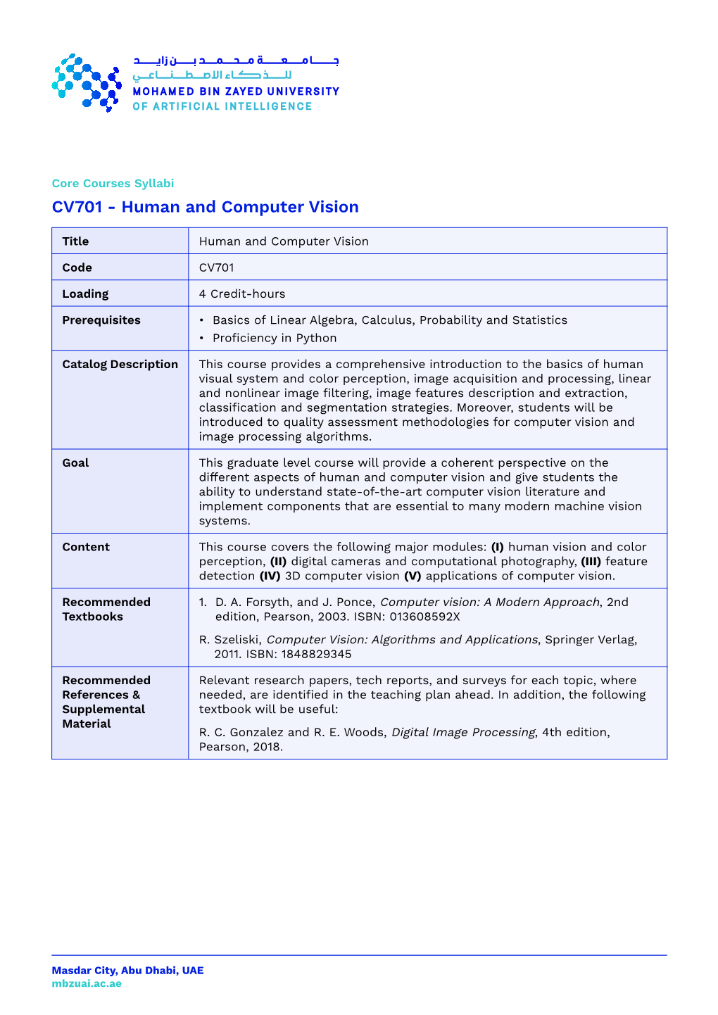 CV701 - Human and Computer Vision