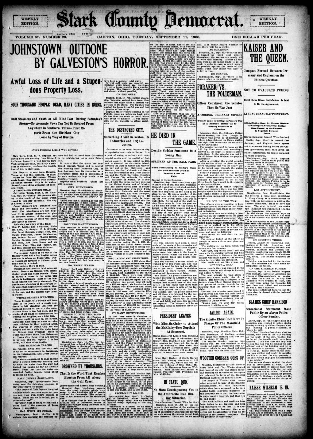 BY GALVESTON's HORROR. Wave That Followed a Terrific Ritorm That Work in Order to Earn As Much Swept the Gulf Coast for Three Days