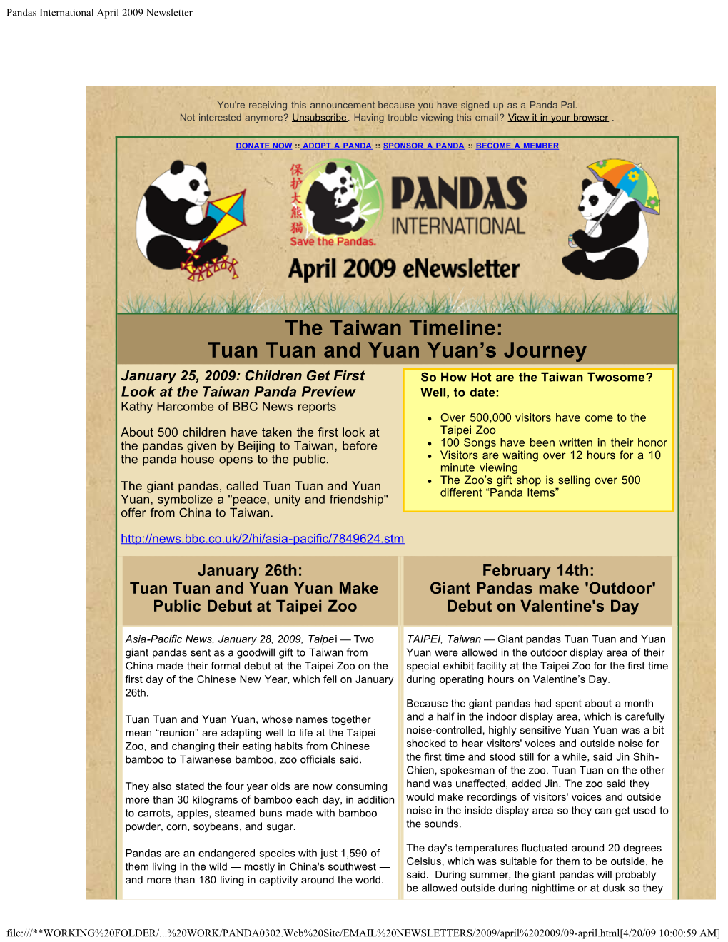 Pandas International April 2009 Newsletter