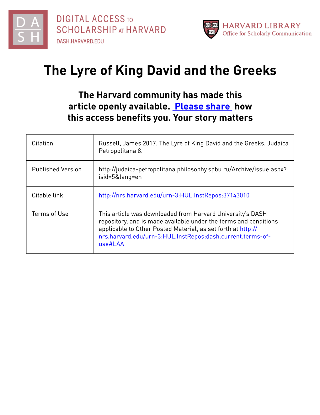 The Lyre of King David and the Greeks