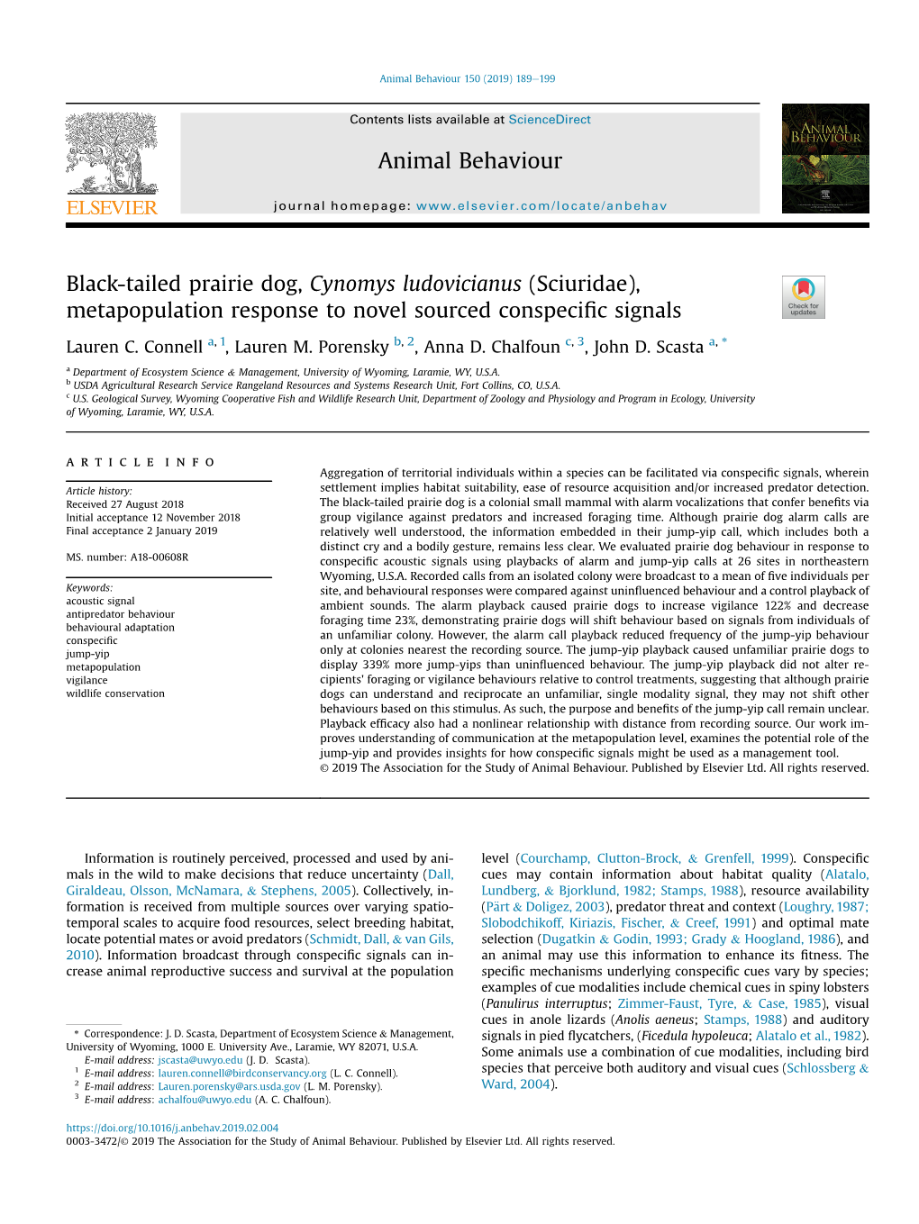 Black-Tailed Prairie Dog, Cynomys Ludovicianus (Sciuridae), Metapopulation Response to Novel Sourced Conspeciﬁc Signals