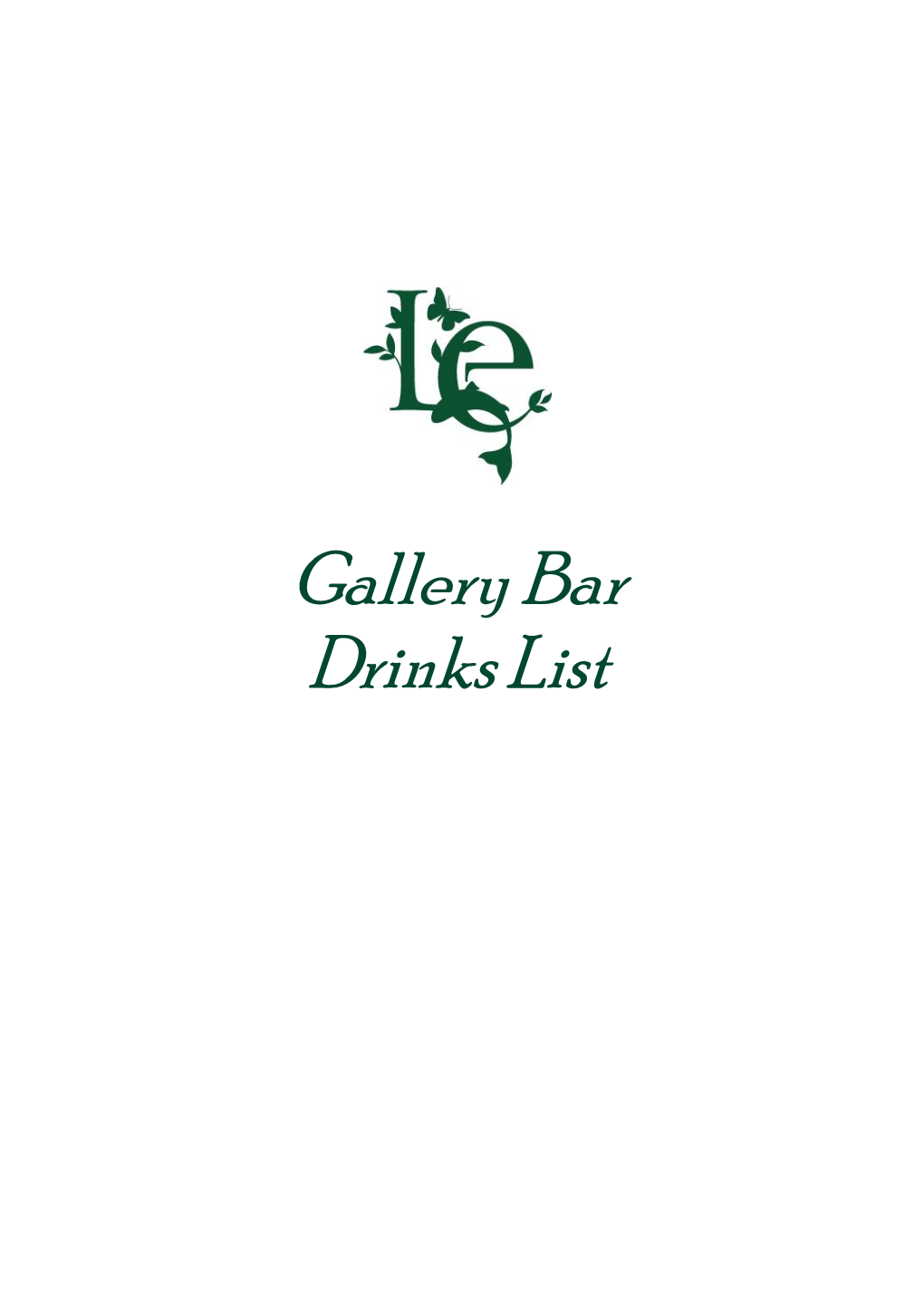 Gallery Bar Drinks List