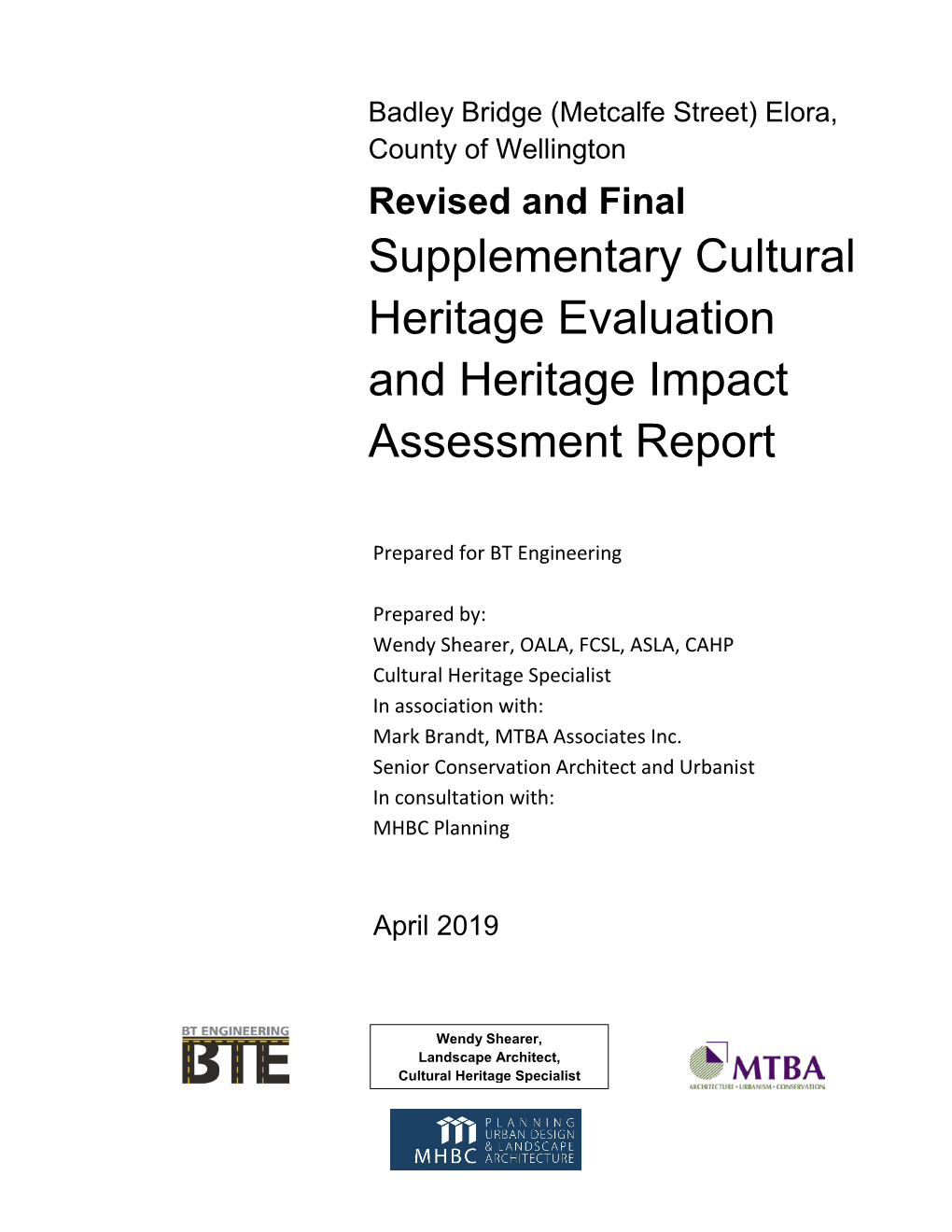 Supplementary Cultural Heritage Report