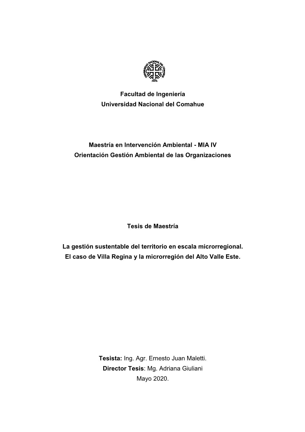 La Gestión Sustentable Del Territorio En Escala Microrregional