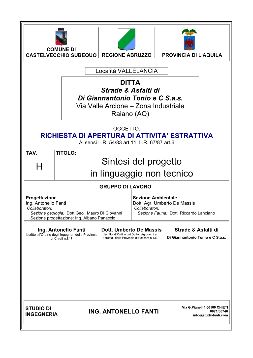 H Sintesi Del Progetto in Linguaggio Non Tecnico