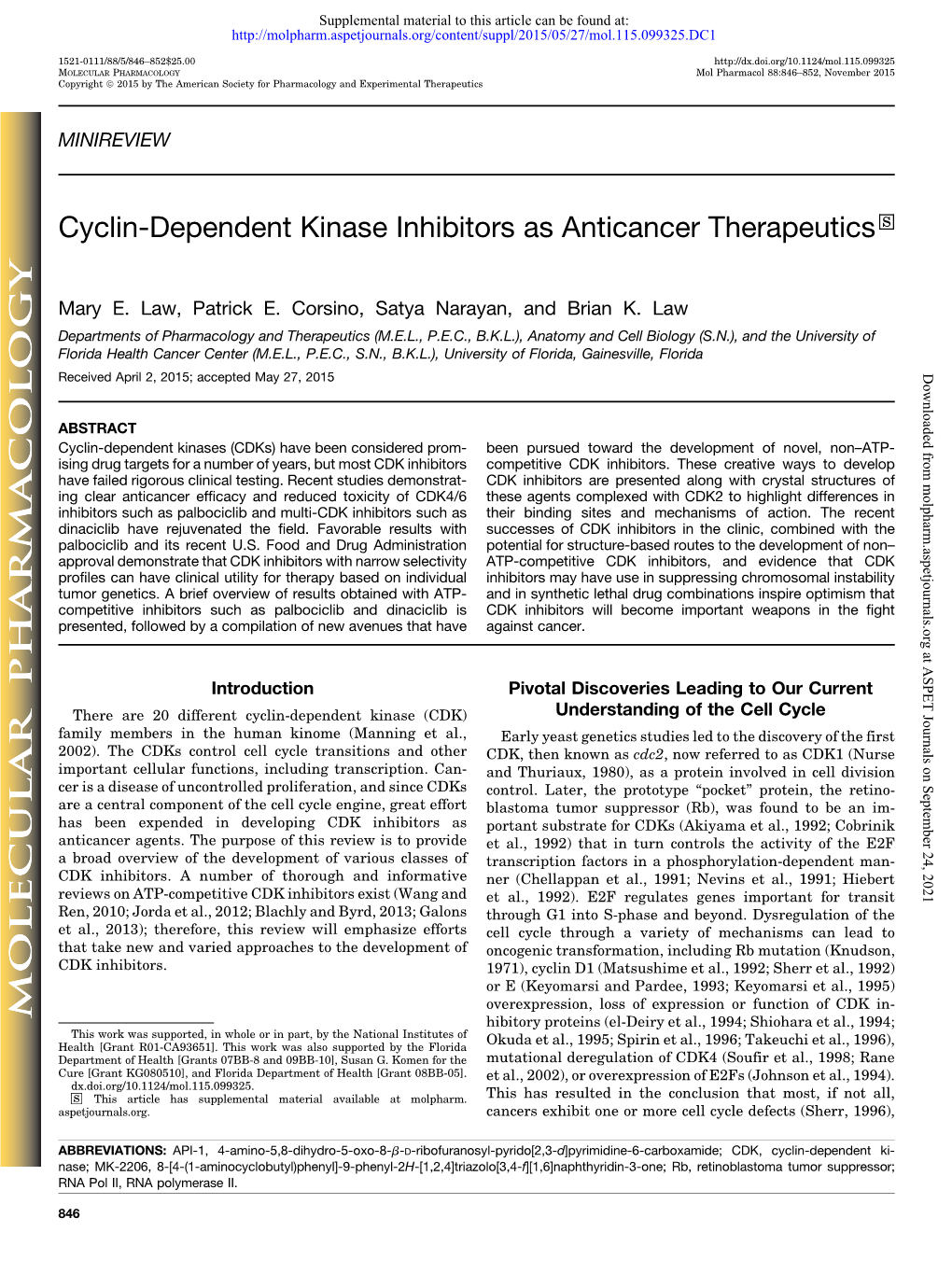 Cyclin-Dependent Kinase Inhibitors As Anticancer Therapeutics S