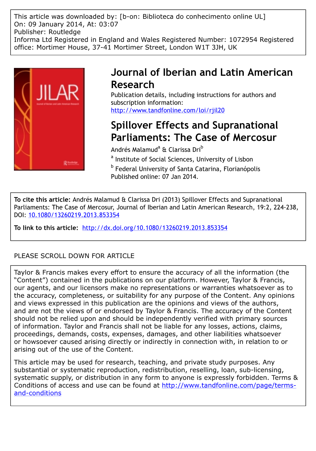 Spillover Effects and Supranational Parliaments: the Case of Mercosur