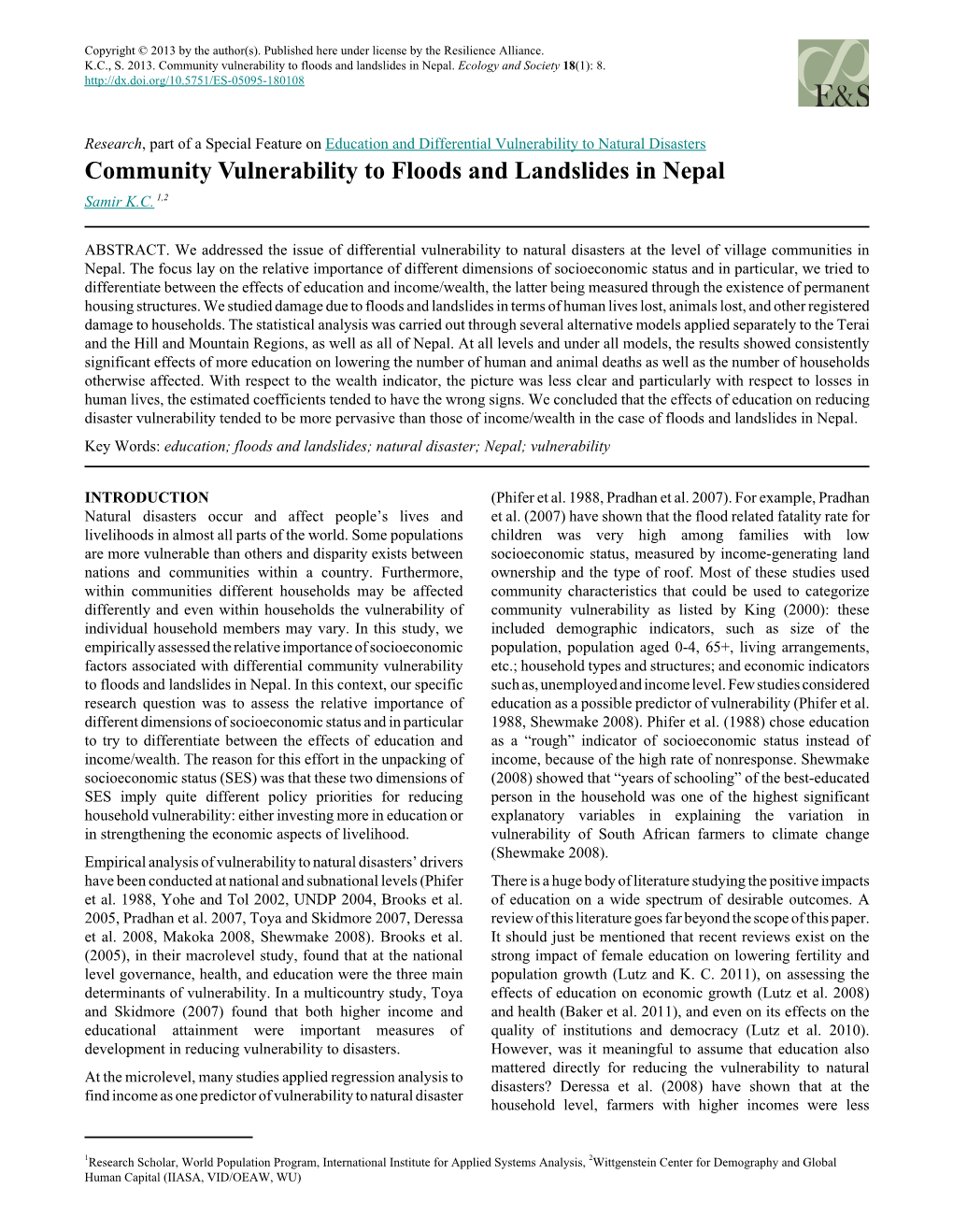 Community Vulnerability to Floods and Landslides in Nepal
