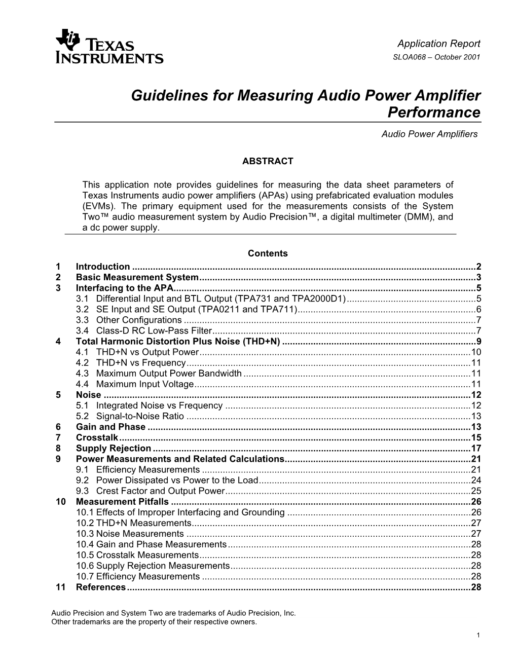 Guidelines for Measuring Audio Power Amplifier Performance
