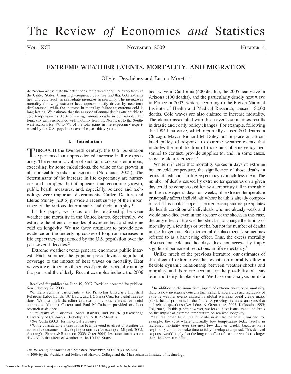 Extreme Weather Events, Mortality and Migration