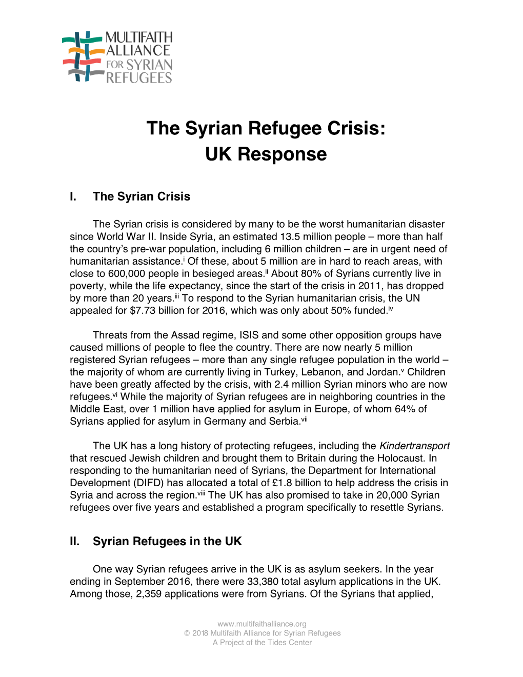 The Syrian Refugee Crisis: UK Response