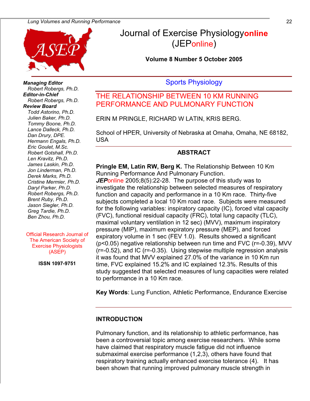 Lung Volumes and Running Performance