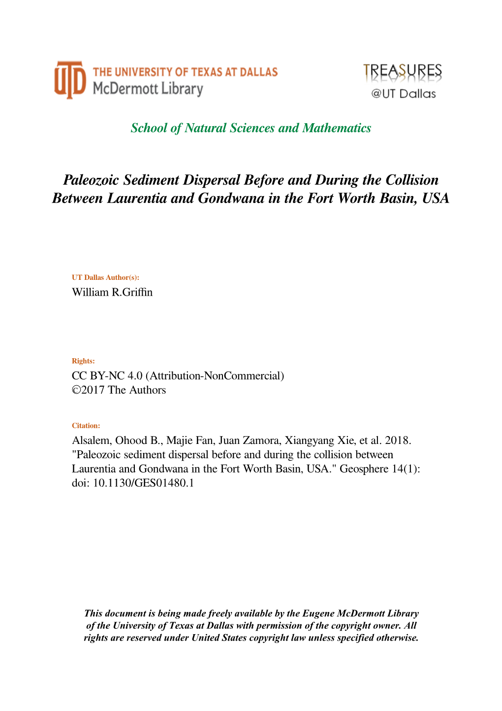 Paleozoic Sediment Dispersal Before and During the Collision Between Laurentia and Gondwana in the Fort Worth Basin, USA