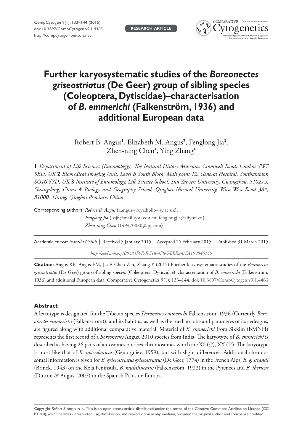 Group of Sibling Species (Coleoptera, Dytiscidae)–Characterisation of B