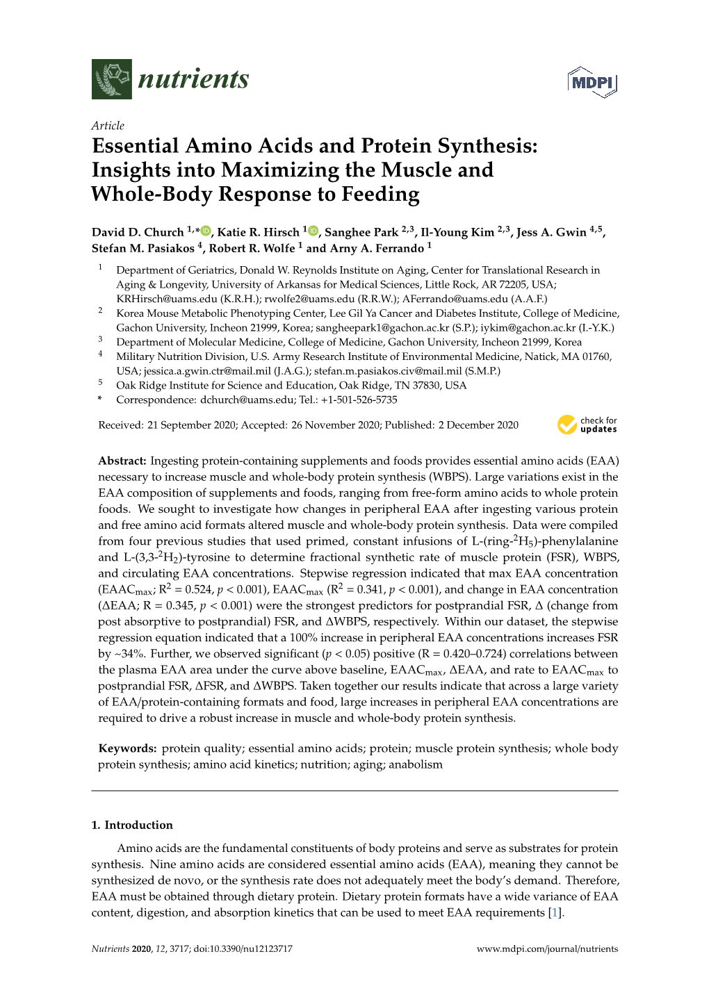 Essential Amino Acids and Protein Synthesis: Insights Into Maximizing the Muscle and Whole-Body Response to Feeding