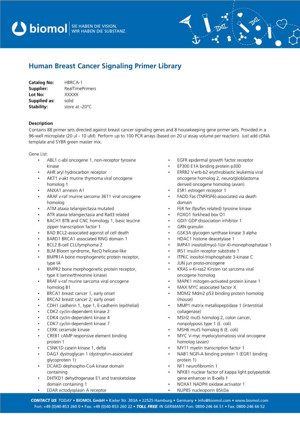 Human Breast Cancer Signaling Primer Library