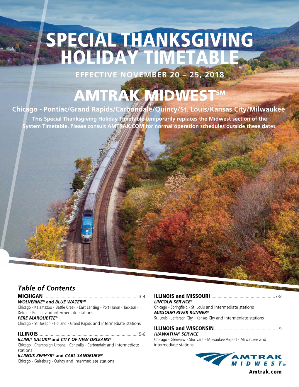 Amtrak Midwest Thanksgiving Timetable-Chicago-St. Louis