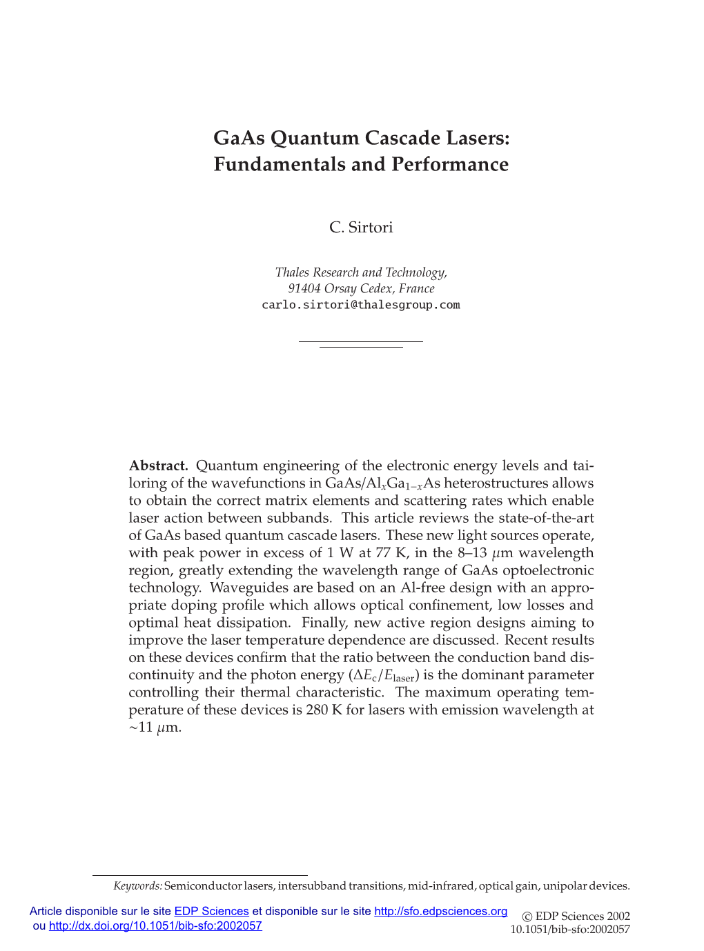 Gaas Quantum Cascade Lasers: Fundamentals and Performance